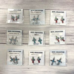 Lot of 9 Pairs Dangly Earrings Christian Cross Hope Collection Silver Tone